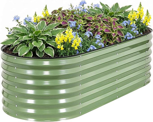 Raised Planter Beds for Outdoor Gardening, 17" Tall 4 in 1 5x2ft Galvanized Raised Garden Bed for Deep Root Vegetables Flowers Herbs - Olive Green