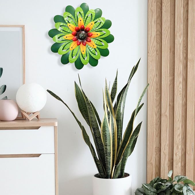 AHYS Metal Flowers Wall Decor Indoor Outdoor Metal Wall Art for Home Farmhouse Living Room Bedroom Bathroom Garden Decorations - Green