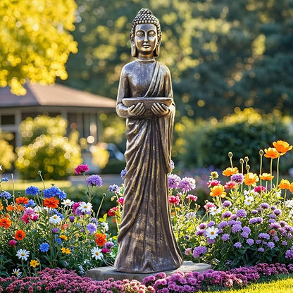 42" Extra-Large Buddha Outdoor Statue, Tall Zen Meditative Buddha Figures, Durable Weatherproof MGO Sculpture for Garden, Patio, Yard, Porch or Indoor, Gold-Black Antique Finish Home Decor Gift