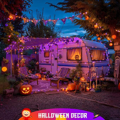 JMEXSUSS 2 Pack Solar Halloween Lights Total 400LED 151FT Orange and Purple | Halloween Lights Outdoor Waterproof, 8 Modes Solar String Lights for Outside Patio Yard Tree Halloween Decorations