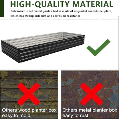 2PCS 10x3x1ft Galvanized Raised Garden Bed Kit,Gardening Planter Box | Outdoor Elevated Metal Planter Box For Vegetables, Flowers, Herbs, Anti-Rust Galvanized Steel, Open Drainage, Sturdy (Black)