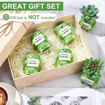 6 Pack 2.5 Inch Pickle Ceramic Succulent Planter Pots with Drainage Hole, Mini Cute Flower Pots Container for Home Office Garden Decoration Emotional Support Buddies Christmas Housewarming Gifts