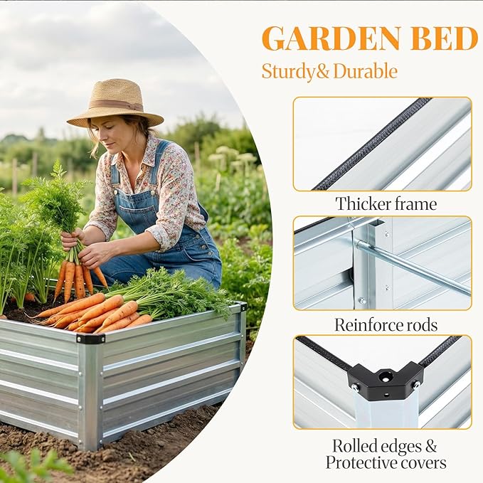 NEWBULIG Galvanized Raised Garden Bed Kit, 6x3x1ft 2 Pack Outdoor Metal Planters Box, Rectangular Raised Flower Beds for Planting Vegetables Flowers Herbs, Open Bottom, Easy Assembly, Silver