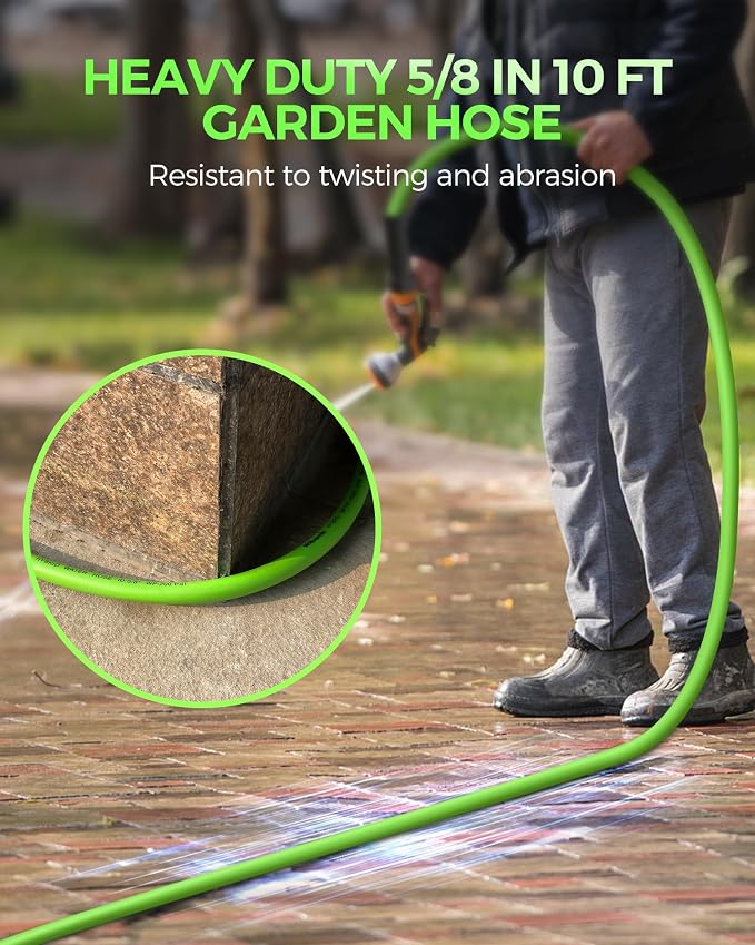 10 FT x 5/8″ Garden Hose, Short Lightweight Flexible Garden Water Hose with Swivel Handle, 200 PSI Working, 450 PSI Burst, All-Weather Outdoor Use, Heavy Duty Water Hose for Watering, G10GH06