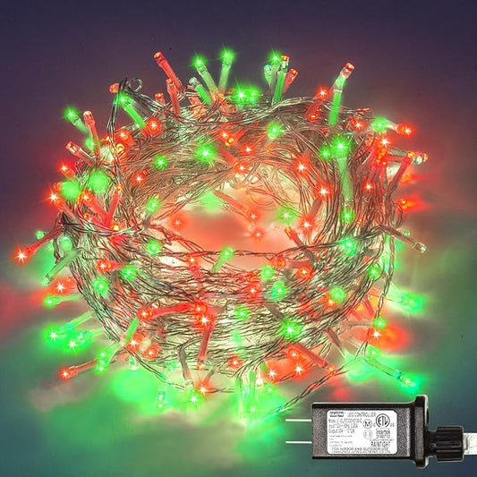 300 Led Red Green String Lights Outdoor Waterproof Christmas Decorations, 108 Ft Fairy Lights for Bedroom, 8 Modes Plug in Christmas Lights for Outside Room Decor