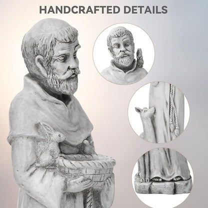 St Francis Garden Statue, 36.2" Saint Francis Catholic Outdoor Statues, Large Religious Christian Sculpture Decor for Prayer and Meditation, Patron Saint of Animals Patio in Durable MGO Stone