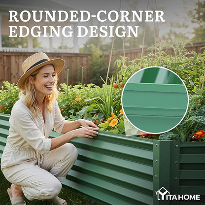 YITAHOME 6x3x1.5ft Galvanized Raised Garden Bed, Metal Planter Box with Safety Rubber, Gloves, Outdoor Flower Bed for Planting Plants Vegetables, Green
