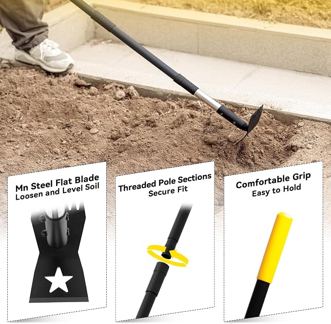 Weed Puller Tool with Long Handle 68", 2-in-1 Manual Weeds Remover, Heavy Duty Weed Rake and Garden Hoe Combo, Stand Up Weeder Uprooting Weeding Pull Tool for Garden Yard Lawn Patio