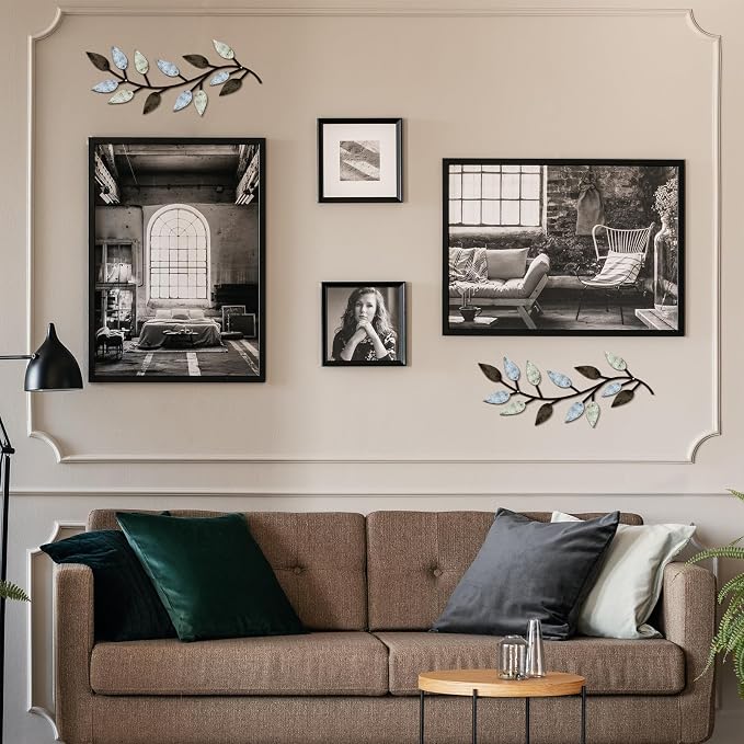 Zhengmy 2 Pieces Metal Tree Leaf Wall Decor Vine Olive Branch Leaf Wall Art Living Room, Hallway Wall Decor Outdoor Decoration(Pastel Colors)