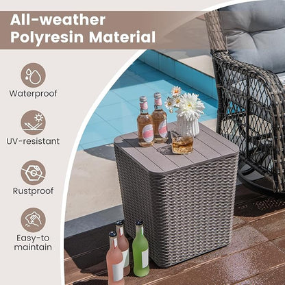 Giantex 11.5 Gallon Deck Box, Outdoor Side Table with Removable Lid, Faux Wicker-Woven, 330Lbs Capacity, Outside Waterproof Storage Box, Resin Rattan Small Coffee Table for Patio Poolside (Brown)
