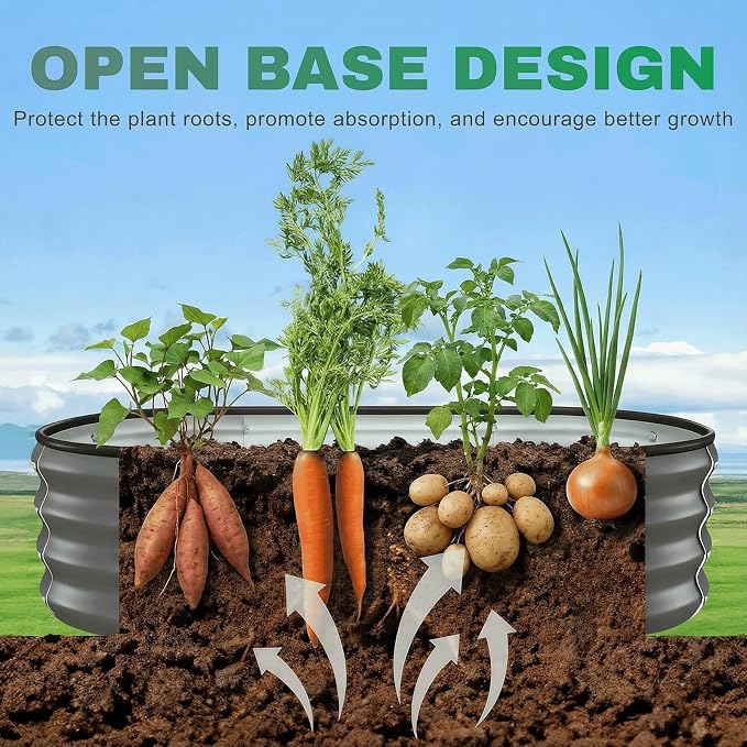 2PCS 4x2x1 FT Oval Metal Raised Garden Bed Kit, Open Bottom Design Elevated Garden Planter Box Outdoor, Trough Planter for Outdoor Plants, Flower, Vegetables, Fruit, Herbs (Dark Gray)