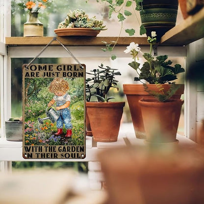 PEACHGARDEN Garden Signs for Outside Some Girls Are Just Born with The Garden in Their Souls Aluminum Metal Sign, Vintage Outdoor Yard Patio Shed Decor, 8x12 Inch