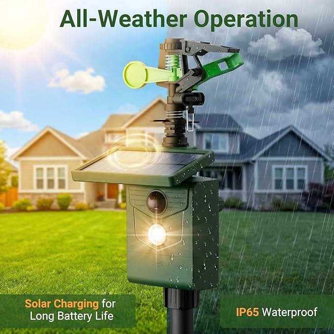 Solar Animal Sprinkler Cat Repeller Motion Sensor Deer Repellent Motion Activated Sprinklers for Animal Deterrent 2 Pack with Flashing Lights Squirrel Dog Fox for Yard Lawn Courtyard Farm