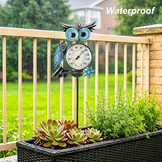 MUMTOP Outdoor Thermometer, Owl Outside Decor for Patio, Yard and Garden | No Battery Needed, Waterproof, Indoor and Outdoor, Easy to Read, Gifts Idea