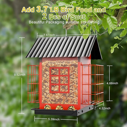 FlowaFoli Bird Feeders for Outdoors Hanging, Metal Bird Feeder with Double Suet Cage Cake, Large Capacity, Birdfeeders Sturdy & Weatherproof, Easy to Clean & Refill, Great for Attracting Wild Birds