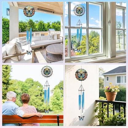 Butterfly Wind Spinner Chimes Outdoor - Hanging Garden Decor with Spinning Butterfly, Metal Wind Chimes for Patio, Yard, Backyard - Birthday Housewarming Gifts for Women/Mom/Grandma