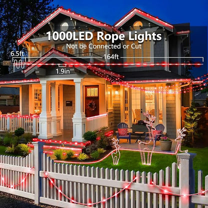 KNONEW 164FT 1000LED Rope Lights for Outside,Outdoor String Lights Waterproof 8 Modes Clear Tube Light for Indoor,Bedroom,Wedding,Garden,Patio,Christmas,Tree,Rv,Holiday Decoration(Red)