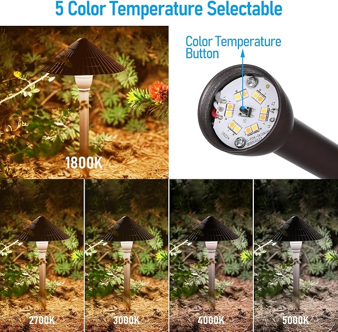 LEONLITE 12-Pack 5CCT LED Low Voltage Landscape Path Lights, 12-24V AC/DC | 3W 120LM, CRI90, ETL Listed, Cast Aluminum, IP65, 1800K/2700K/3000K/4000K/5000K, Wired Pathway Lights, for Yard Lawn