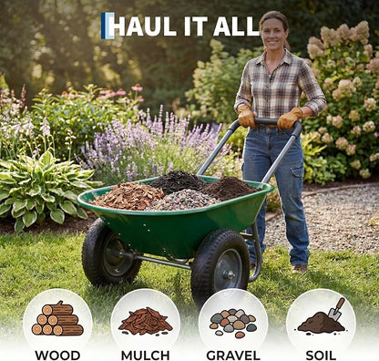 Garvee Wheelbarrow Garden Cart, Heavy Duty Home Utility, Dual-Wheel Home Garden Yard Utility Wheelbarrow Cart with Built-in Stand,(Green)