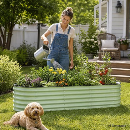 Aoodor 17" Tall Oval Galvanized Raised Garden Bed Kit, 6-in-1 Large Metal Outdoor Planter Box for Vegetables, Flowers, and Herbs, 7.5 x 2.3 x 1.5 Ft, Color