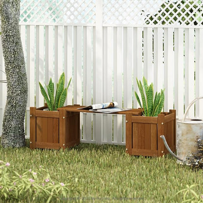 Furinno Tioman Hardwood Mini Outdoor Planter Box with Bench for Garden Plant