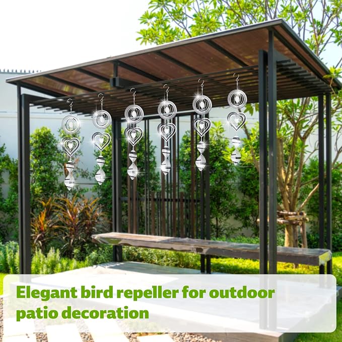 3 Sets Bird Frighten Devices for Outside, 3D Reflective Stainless Steel Wind Spinners Discs Bird Reflectors to Keep Woodpeckers, Pigeons Away from Window House Patio Yard Orchards