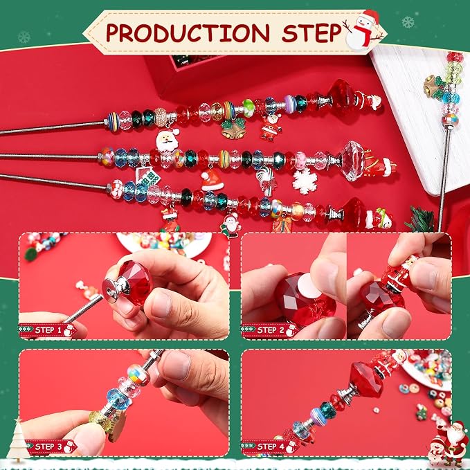 110 Pcs Beaded Garden Stake, DIY Fairy Wand Beaded Decorative Garden Stake Kit with 12IN Threaded Rod Crystal Stopper Top Large Holes Beads Christmas Decoration Pendants Outdoor Fairy Garden kit