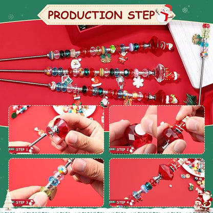 110 Pcs Beaded Garden Stake, DIY Fairy Wand Beaded Decorative Garden Stake Kit with 12IN Threaded Rod Crystal Stopper Top Large Holes Beads Christmas Decoration Pendants Outdoor Fairy Garden kit