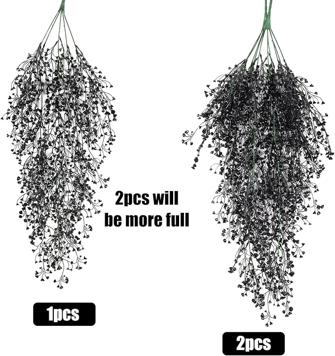 RECUTMS Artificial Hanging Plants 4Pcs Faux Hanging Vines Black Faux Ivy Vines Flowers Halloween Thanksgiving Decoration Indoor Outdoor Garden Wedding Balcony Room Decor (Black)
