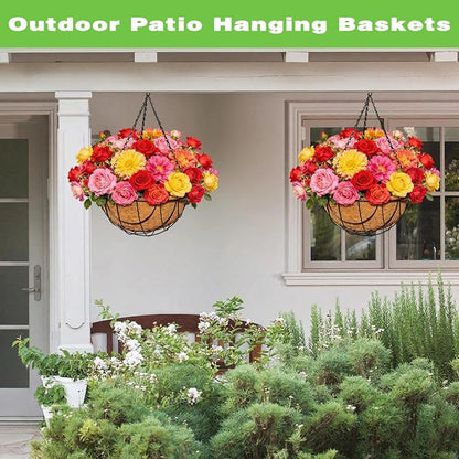 4 Pack 12 Inch Black Metal Hanging Basket Hanging Planter with Coco Coir Liner Heavy Duty Hanging Flower Pot Holder for Indoor Outdoor Patio Garden Porch Balcony Decor (Earth)