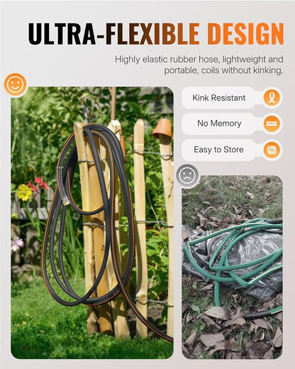 15FT x 5/8" Rubber Garden Hose, Heavy Duty Garden Hose, 300 PSI Working, 1000 PSI Burst, Swivel Handle with Stainless Steel Ring, 5-Layer Braided, All-Weather Outdoor Use, BG15GH06