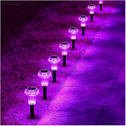 Priddop Solar Halloween Lights Outdoor Waterproof 8Pack Purple LED Mushroom | Yard Pathway Garden Decorative Patio Landscape Path Walkway Spike Pattern Acrylic Cap ABS Stake Outside Halloween Decor