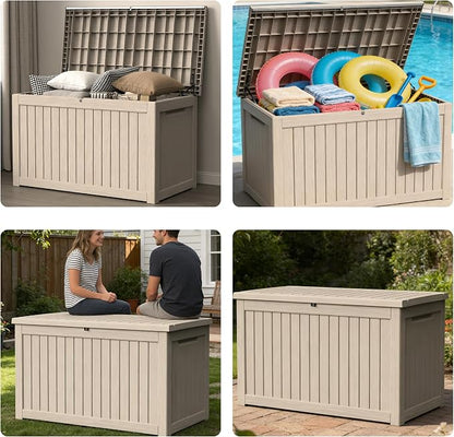 270 Gallon Outdoor Storage Box Resin Deck Box All Weather Waterproof Large Lockable Storage Container Deck Box for Patio Furniture, Garden Tools, Lockable, Gray New