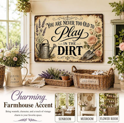 Garden Play Aluminum Metal Sign, Vintage Floral Wall Decor, Rustic Outdoor Plaque, Gift for Patio Greenhouse 8x12 Inch (26035)