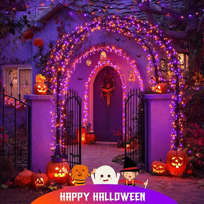 JMEXSUSS 2 Pack Solar Halloween Lights Orange and Purple, Total 200LED 66FT | Halloween Lights Outdoor Waterproof, 8 Modes Solar String Lights for Outside Patio Christmas Tree Yard Halloween Decor