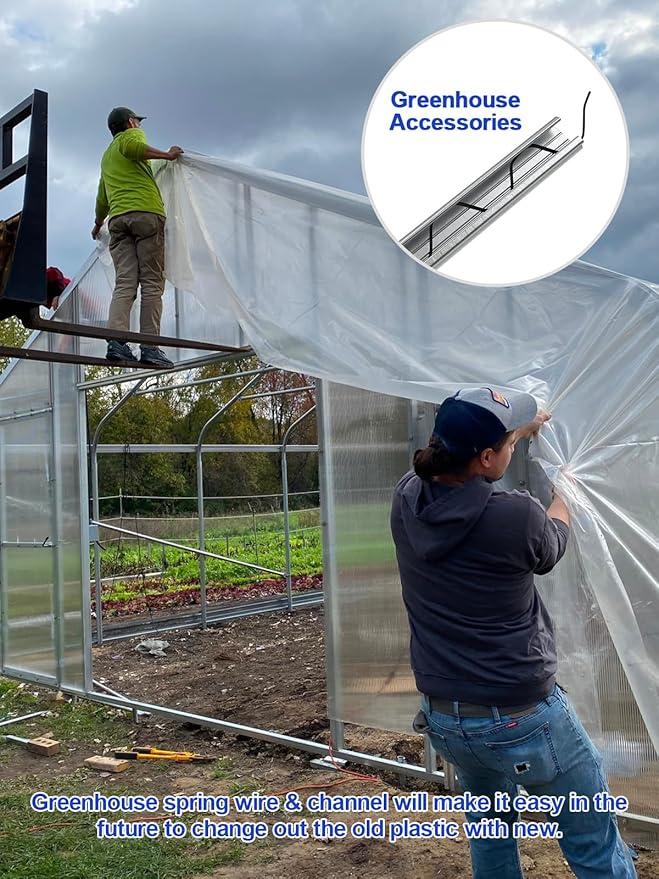 40 PCS 3.28FT Greenhouse Wiggle Spring Wire and Lock Channel Kit, Greenhouse Channel and PVC Coated Spring for Plastic Film, Netting or Cloth, Comes with Seal Tight Screws and Driver.