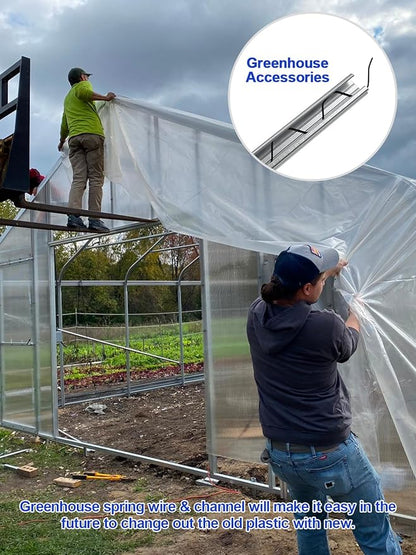 40 PCS 3.28FT Greenhouse Wiggle Spring Wire and Lock Channel Kit, Greenhouse Channel and PVC Coated Spring for Plastic Film, Netting or Cloth, Comes with Seal Tight Screws and Driver.