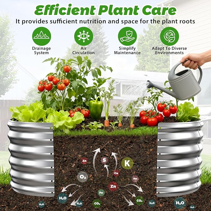 17" Tall Oval-Shaped / Elliptic Metal Raised Garden Bed Outdoor Silver | 48X24X17 Inch,1.5 FT Tall,0.8MM Thick Galvanized Metal,for Variety of Flowers,Herbs,Vegetables.with Gloves,Tool free