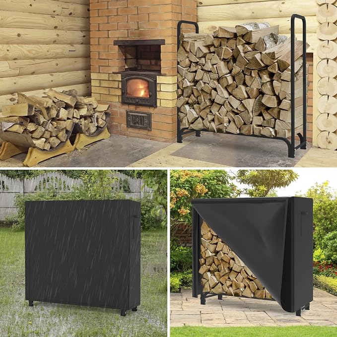 WALMANN 4ft Firewood Log Rack with Cover Outdoor, Heavy Duty Firewood Rack With Weather Resistant 600D Oxford Fabric Cover, Indoor/Outdoor Wood Racks for Fire Wood