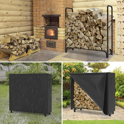 WALMANN 4ft Firewood Log Rack with Cover Outdoor, Heavy Duty Firewood Rack With Weather Resistant 600D Oxford Fabric Cover, Indoor/Outdoor Wood Racks for Fire Wood