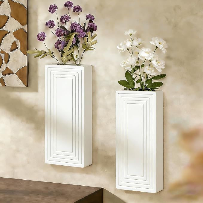 Wooden Wall Planter Vase,2 Pack Hanging Planter for Indoor Fake Plants Modern Boho Farmhouse Wall Art Decor for Home Indoor Kitchen Modern Farmhouse Bathroom Living Room Dining Room(White)