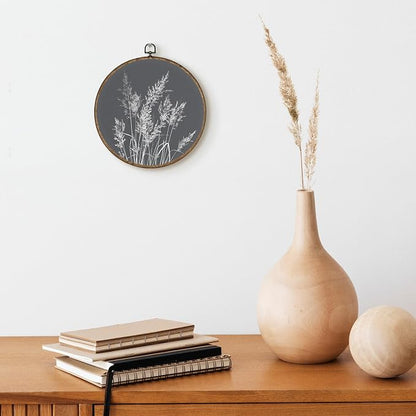 TLESKE Boho Vintage Botanical Round Wall Art Decor Framed 10x10, Wildflower Floral Canvas Wall Art Prints Artwork, Rustic Wall Hanging Room Door Decor Decorations for Bedroom Living Room