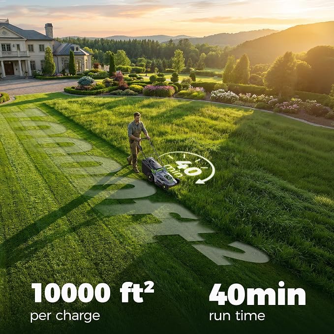 17" Cordless Lawn Mower, 40V Electric Lawnmower for Garden/Patio/Yard/Lawn | 2 x 20V 4.0Ah Battery, 17 inch Cutting Width, 6 Adjustable Height, 50L Grass Bag, Bagging Mode&Mulching Mode