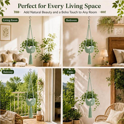 Shappy 1 Pack Boho Macrame Plant Hanger, Large Hanging Planter Plant Holder Pot Hanger Hanging Basket Wall Planters, Plants Lover Gift for Indoor Garden (Spiral Knot,Sage Green)