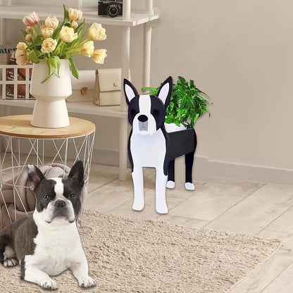Boston Dog Planter Pots, 9.45 x 6.73 x 13.39 Inches | Dog Flower Pot, Cute Animal Shaped Plant Pot, Gifts for Women & Pet Lovers, Indoor Outdoor Garden Home Office Decor