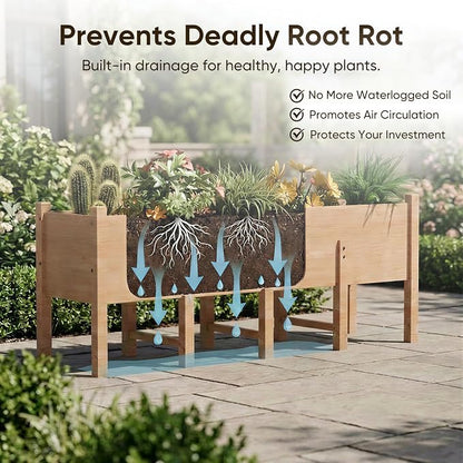 TABU 87x22x32in Raised Garden Bed, Wooden Outdoor Planting Kit, 15In Depth | Ergonomic Elevated Planter Box with Drainage Holes & Legs, Sturdy Structure, for Patio & Backyard Vegetables, Herb, Flower