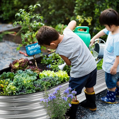 JERIA 8×4×1ft Oval Raised Garden Bed,Galvanized Raised Garden Bed Kit Outdoor Metal Gardening Planter Box for Vegetable, Fruits, Flower，Herbs