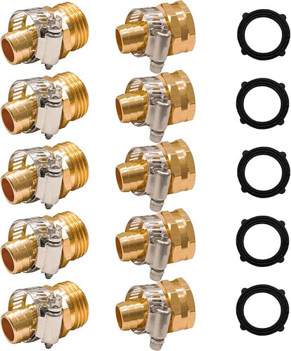 Hourleey Garden Hose Repair 1/2 Inch, Aluminum Mender Hose Connector Fitting with Clamp, Fit 1/2" Male & Female Hose Connector, 5 Sets