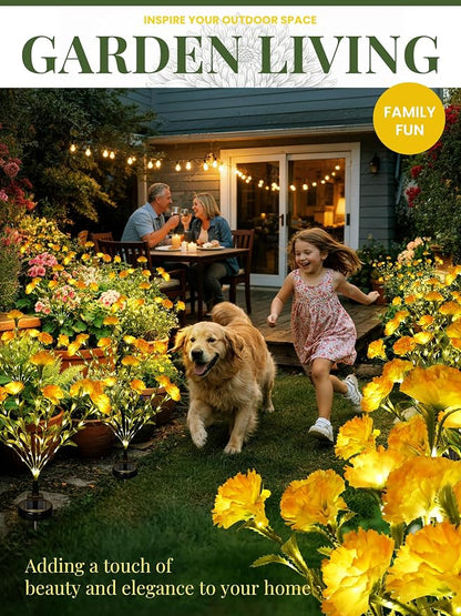 GIGALUMI Solar Lights Outdoor for Garden Decor, 2 Pack Solar Flower Lights Waterproof, 2 Lighting Modes 14 Carnations for Pathway,Yard, Patio Decoration, Gardening Gifts for Women (Yellow)