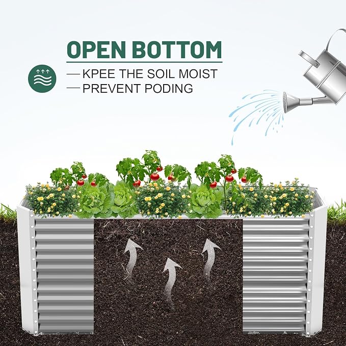 Land Guard 8x4x3ft Rectangular Galvanized Raised Garden Beds, Large-Capacity Metal Planter Box Outdoor, Durable Deep Raised Garden Bed 3ft Tall, Raised Beds for Gardening Vegetables, Classic Silver